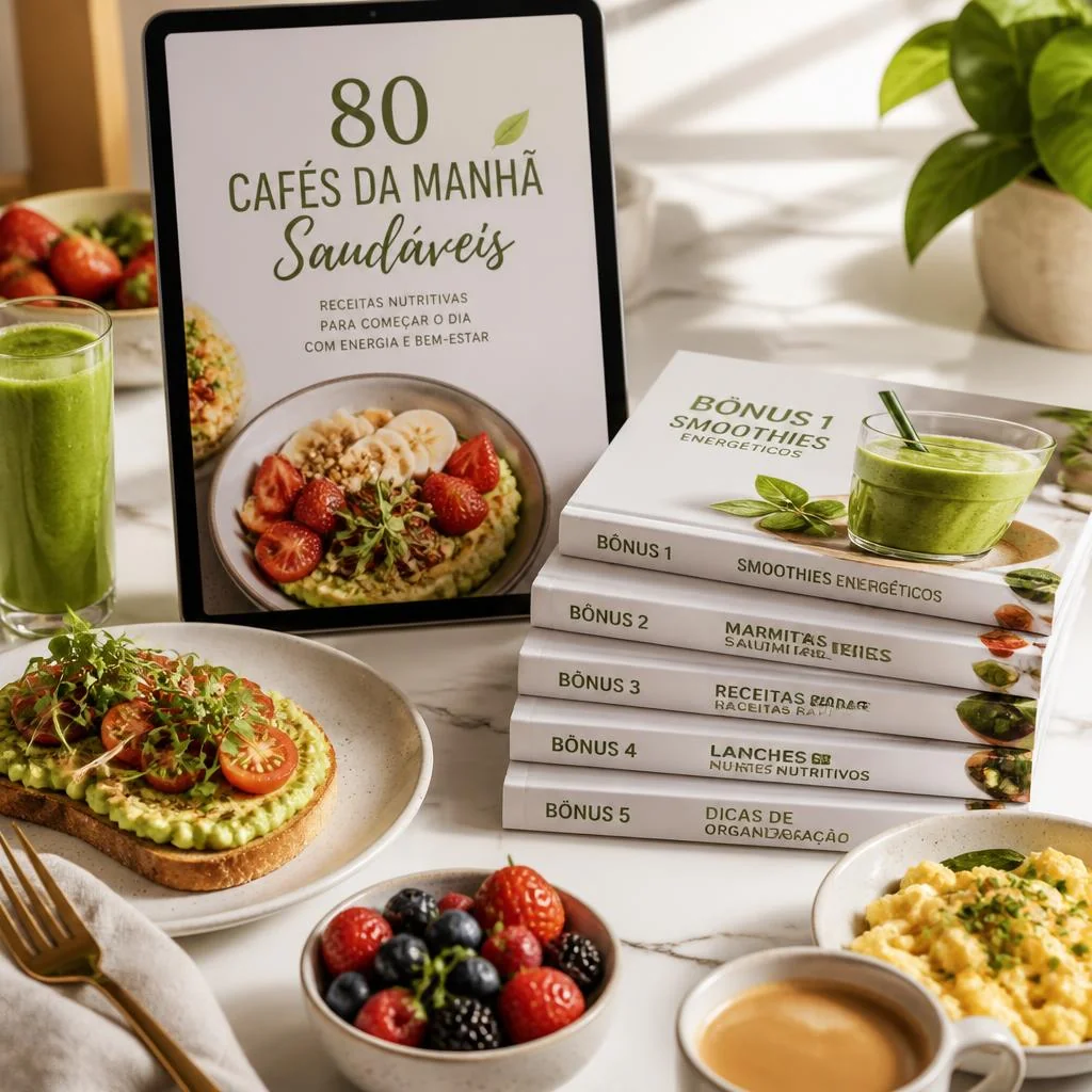 Pacote completo do livro 80 Cafés da Manhã Saudáveis com bônus