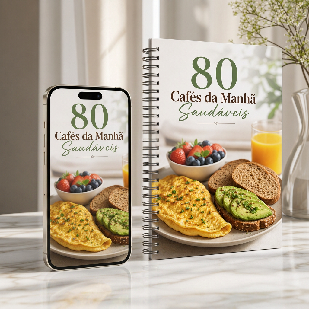 Livro 80 Cafés da Manhã Saudáveis em versão impressa e no celular
